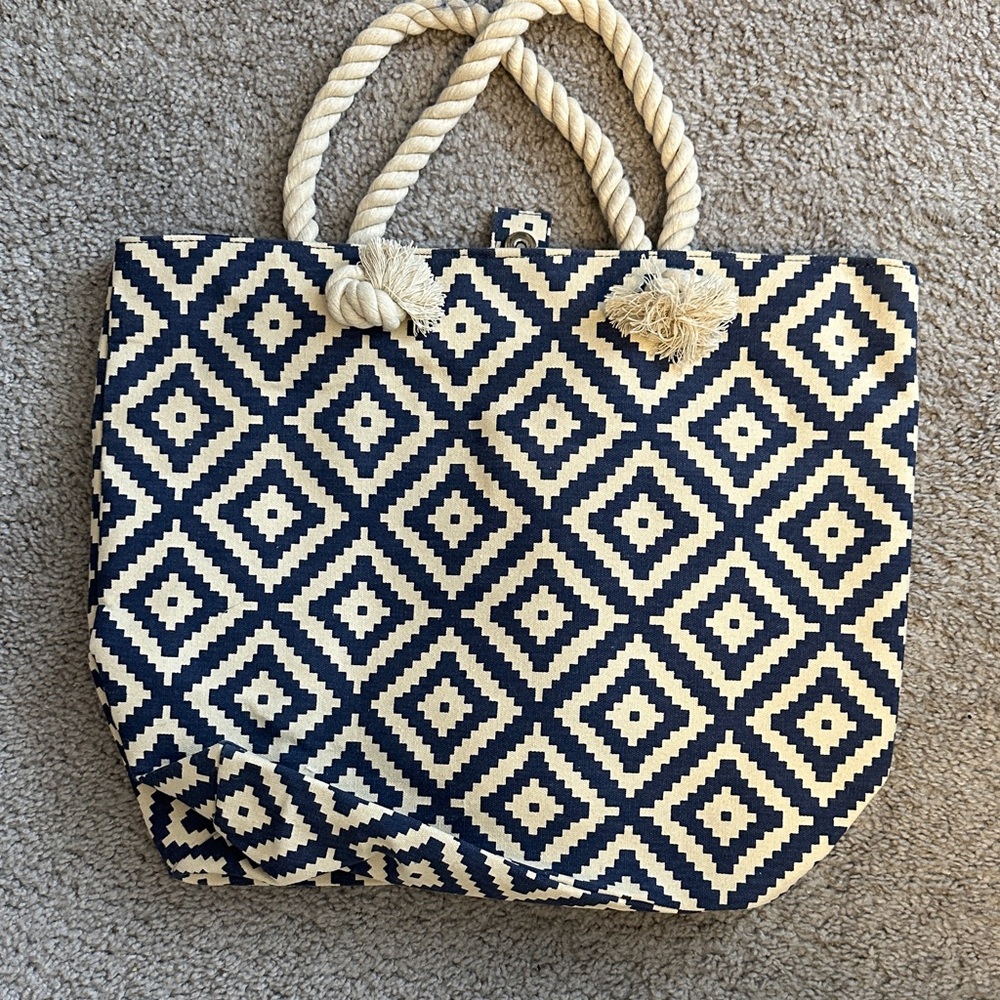 Navy and White Geometric Tote Bag